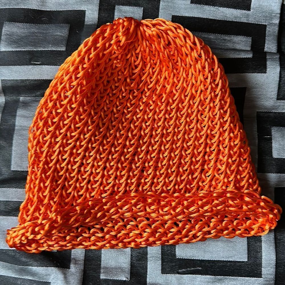 Homemade Hand Crocheted Orange Beanie Winter Hat-Adults